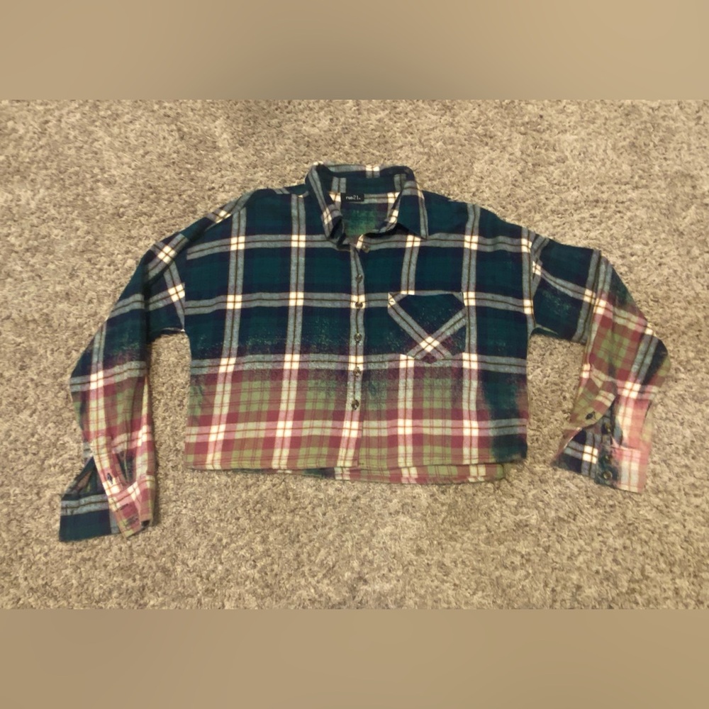 Rue 21 Green/Blue Ombré Cropped Flannel